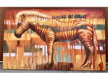 Large Zebra Oil On Canvas