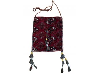 Persian Bokhara Rug Salt Bag Purse With Goat Hair Tassle Fringe