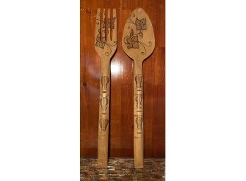 Large Wooden Spoon And Fork Wall Decor