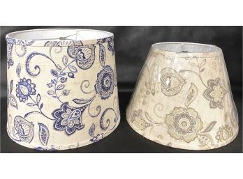 (2) Lamp Shades, One 14' Lily Blue Drum And One 14' Beige Empire Shade