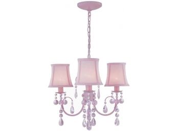Lite Source Sofie 3 Light 19 Inch Pink With Crystal Chandelier Ceiling Light LS-19528PINK