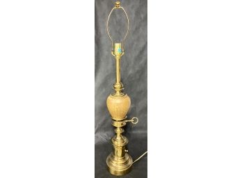 Vintage Brass Lamp With Wooden Center Piece