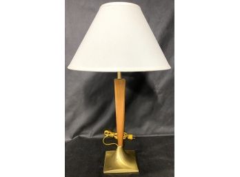 One Wooden Lamp With Brass Base