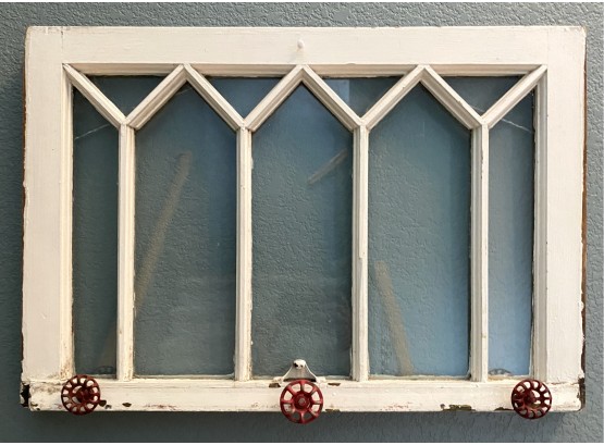 White Framed Glass Decor With Small Red Wheel Knob Hangars