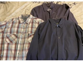 3 Men's XL Button Up Shirts From Eddie Bauer, Columbia, And Van Heusen
