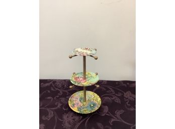 Floral Metal 3-Tiered Tray