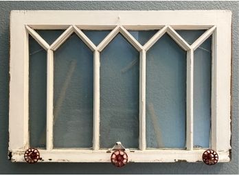 White Framed Glass Decor With Small Red Wheel Knob Hangars