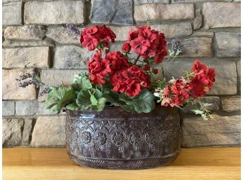 Red Faux Flower Decor In Metal Tin