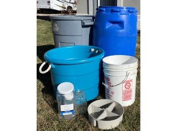 Lot Of Plastic Buckets And Trash Can