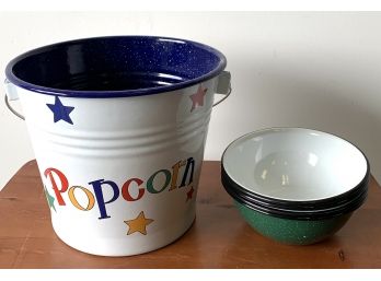 Metal Popcorn Tub With Small Serving Bowls