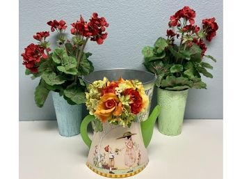 Caldera Floral Tin With 3 Faux Flower Bouquets