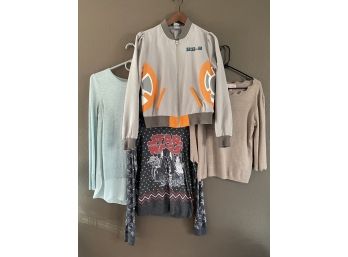 Four Ladies Sweaters Including Star Wars Bomber Jacket And Philosophy Scalloped Sweater