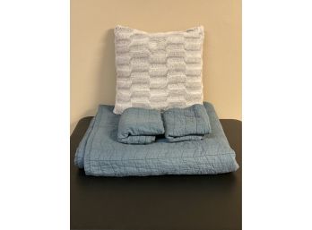 Plush Pillow With 2 Pillow Cases & Blue Quilt