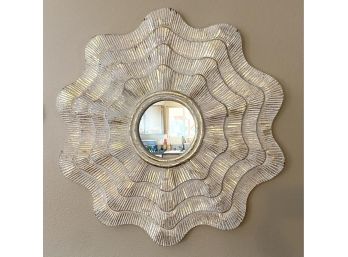 Scalloped Shell Pattern Decorative Entry Mirror With Gold Paint Accents