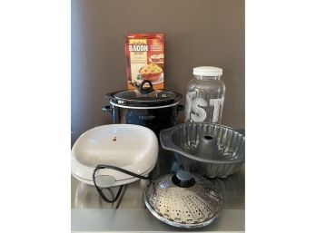 Collection Of Kitchen Appliances Including Belgian Waffle Maker And Crock Pot
