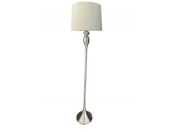 Standing Floor Lamp With Tulip Chrome Base And Oatmeal Shade With Iridescence