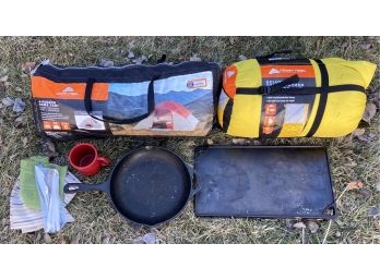 Camping Equipment Including Ozark Trail 4 Person Dome Tent, XL Sleeping Bag, & More