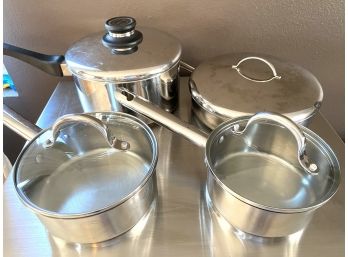 Set Of 4 Stainless Steel Kitchen Pots And Pans (with Lids)
