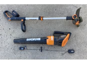 Iworx Weed Wacker & Leaf Blower With 2 Batteries & Charging Station (works)