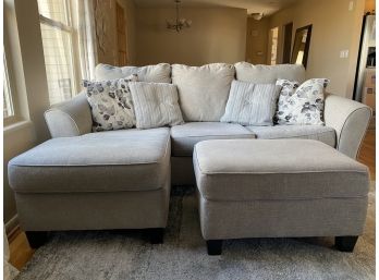 Signature Ashley Design Like New Right Side Sectional With Ottoman And Decorative Pillows