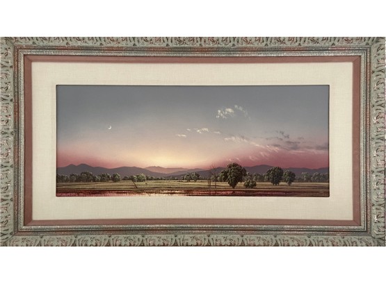 Sunset Landscape Oil Painting On Canvas. Marked C. Bailey