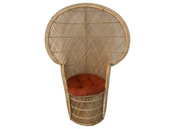Fan Backed Rattan Chair With Cushioned Seat