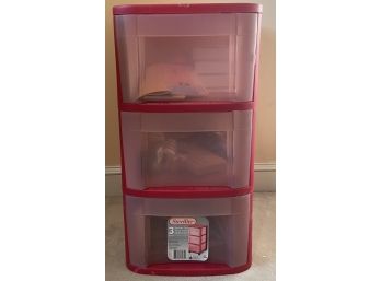 Red Plastic 3 Drawer Organizer With Contents (mainly Arts & Craft Supplies)