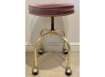 Pink Upholstered Brass Vanity Chair With Casters