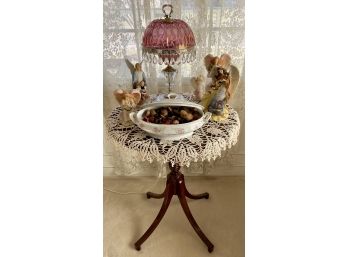 Small Wooden Round Accent Table With All Contents Included