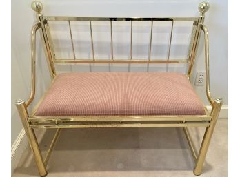 Pink Upholstered Brass Bench