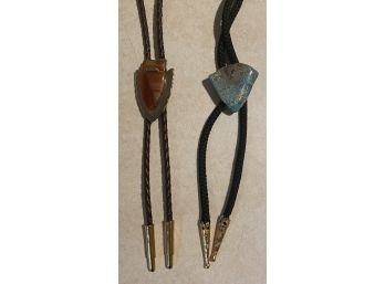 Gold Toned Agate Arrowhead & Dyed Crazy Lace Agate Bolo Ties