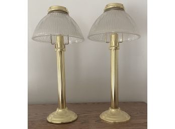2 Brass Candle Holders With Glass Shades