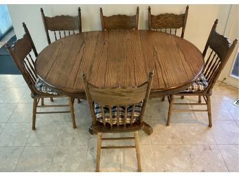 Hand Carved Wooden Table As Is With 6 Spindle Back Chairs Included