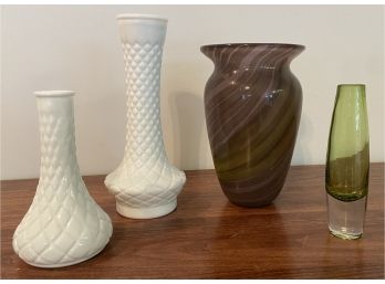 Collection Of Hand Blown Art Glass With 2 Milk Glass Bud Vases