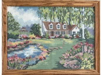 Colorful Needlepoint Manor In Frame