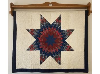 Large Hand Stitched Star Quilt With Wooden Shelf