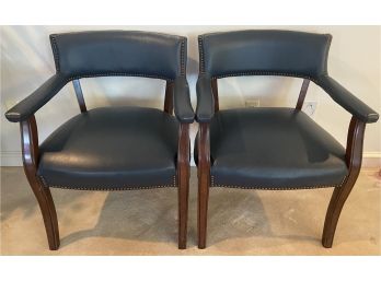 Pair Of (2) Navy Blue Faux Leather Arm Chairs