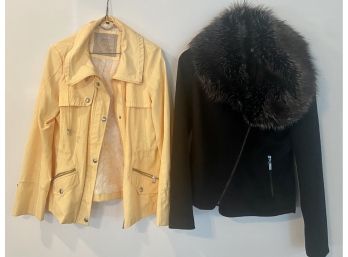 Cache Women's Medium Faux Fur Wool Bend Jacket With Guess LA Rain Jakcet