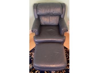 Navy Blue Faux Leather Arm Chair With Matching Ottoman