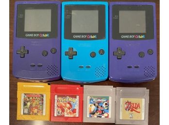 (3) Gameboy Colors With 4 Games Including Pokemon & Zelda