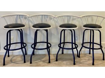 Four Metal Swivel Bar Stools With Padded Seats