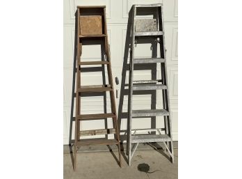 2 Six Foot Ladders One Metal One Wood