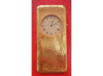 Jean Roulet Desk Clock Faux Gold Bar