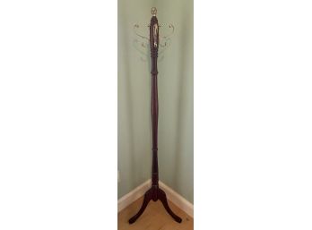 Wood And Brass Coat Rack With 4 Hooks