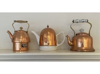 (3) Plated Copper Tea Pots