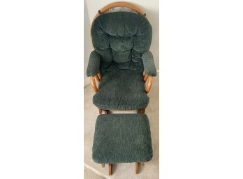 Evergreen Upholstered Solid Oak Gliding Rocker With Matching Gliding Foot Rest
