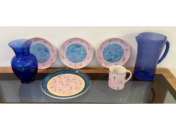 7 Assorted Onion Dishware With Plastic Pitcher And Glass Vase