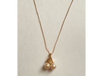 14 K Gold Necklace With Pearl And Diamonds 14k Pendant