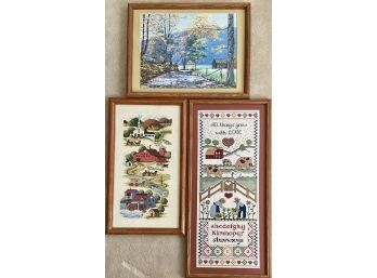 3 Country Cross Stich Scenes In Frame