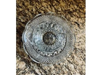 Vintage Glass Diamond Point Pattern Serving Bowl And Under Plate